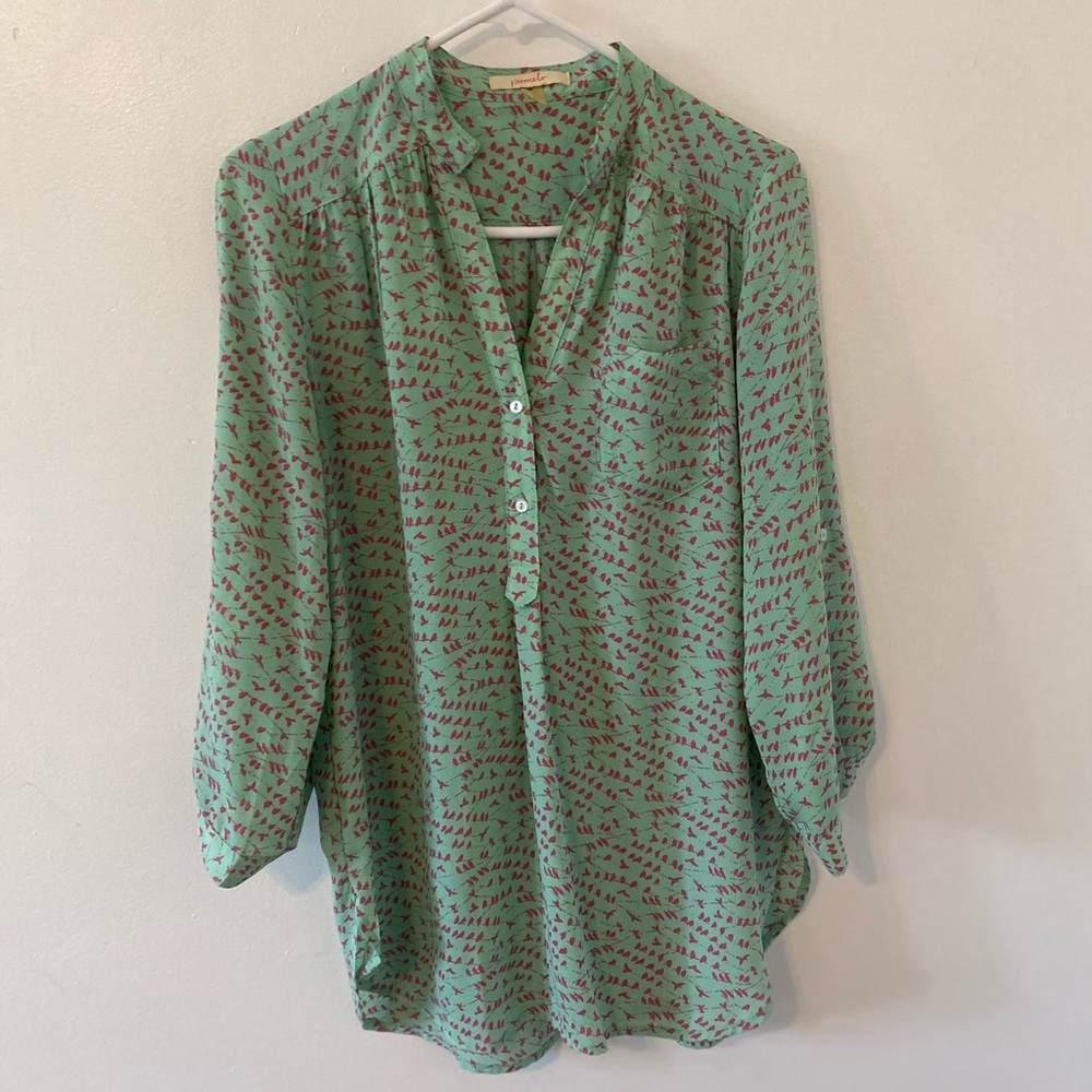 Green and pink business casual blouse